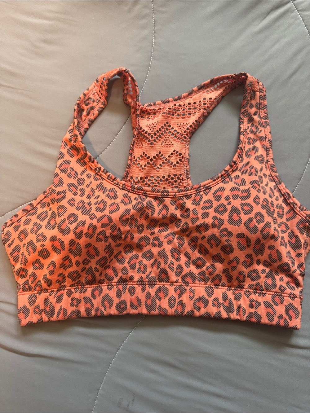 ZYIA Coral Orange Leopard Racerback Sports Bra